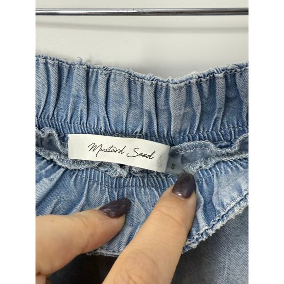 Mustard Seed Drawstring Cargo Jogger To Wide Leg Pants Light Wash Boho Indie S - Picture 7 of 12